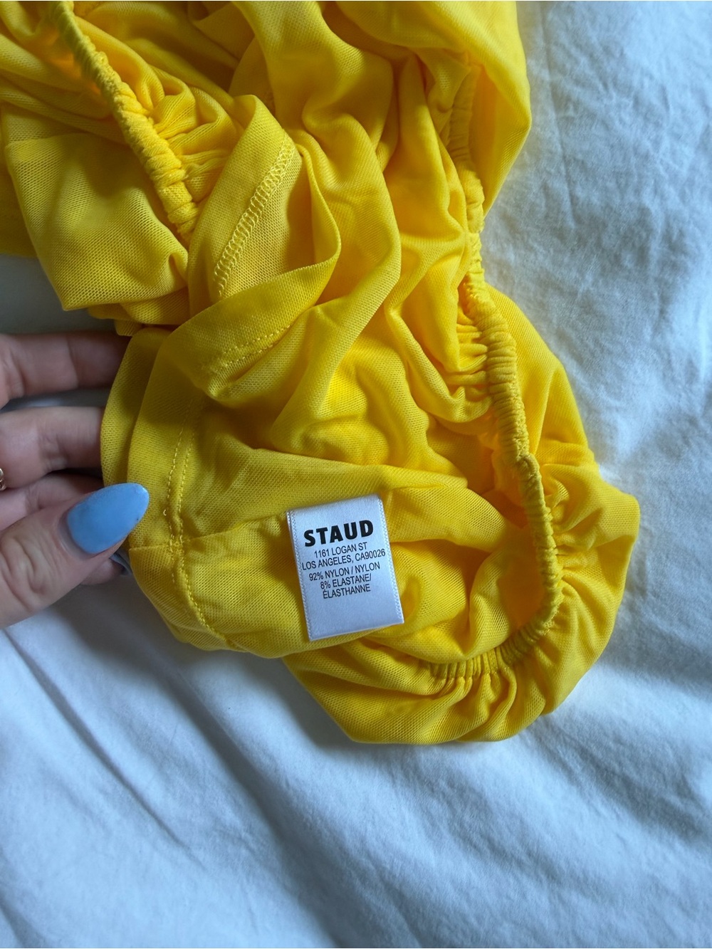 STAUD Lizzie Bright Yellow Ruched Spaghetti Strap Halter Top - Picture 5 of 7